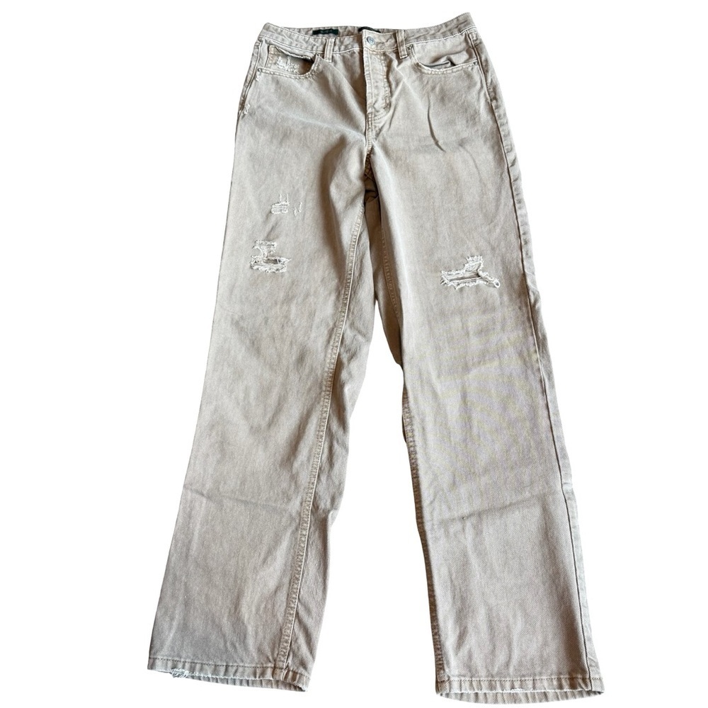 Wild Fable High Rise Stretch Jeans Khaki Neutral Distress Cotton Size 6 Women's